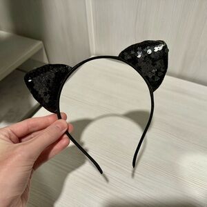 reversible sequin cat ears, black cat ears, black sequin cat ears